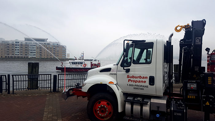 Suburban Propane truck and fire boat