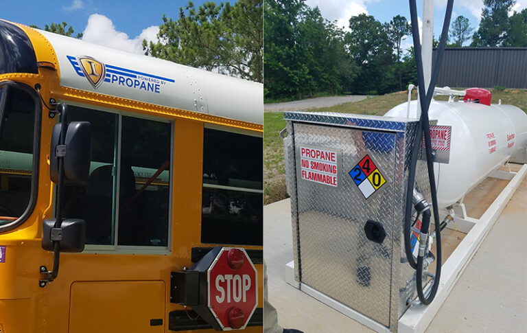 school bus and propane tank fill station