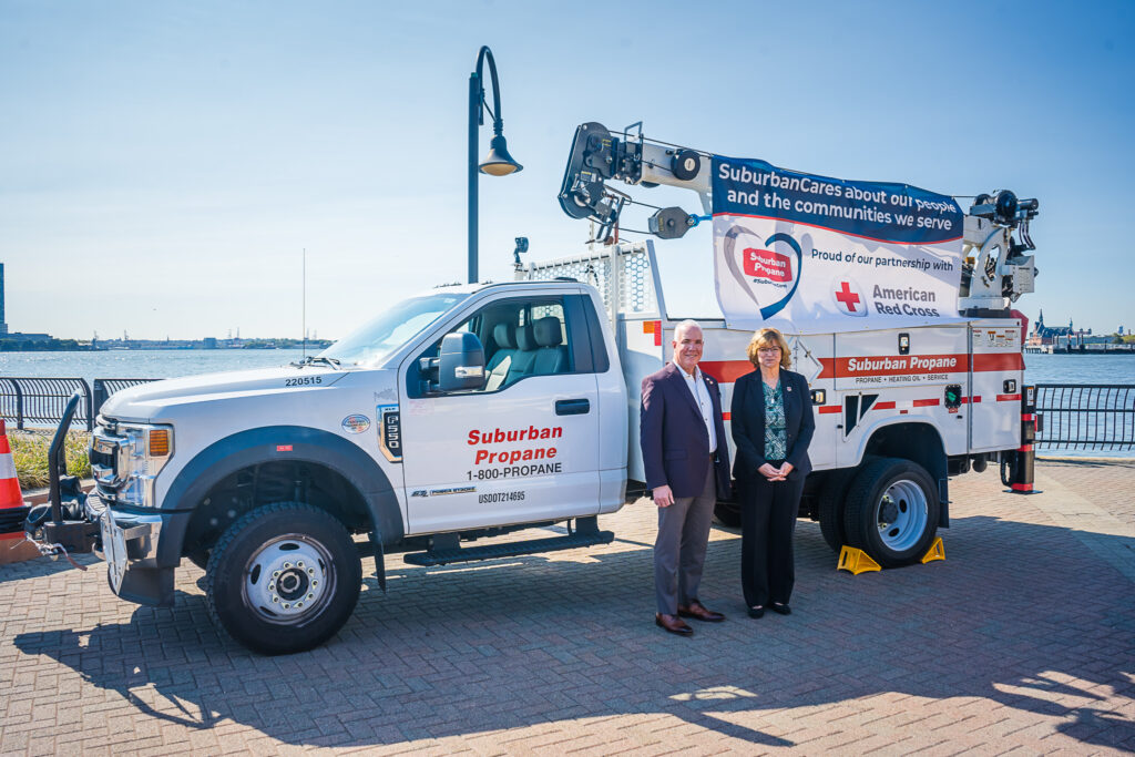 Suburban Propane truck next to water