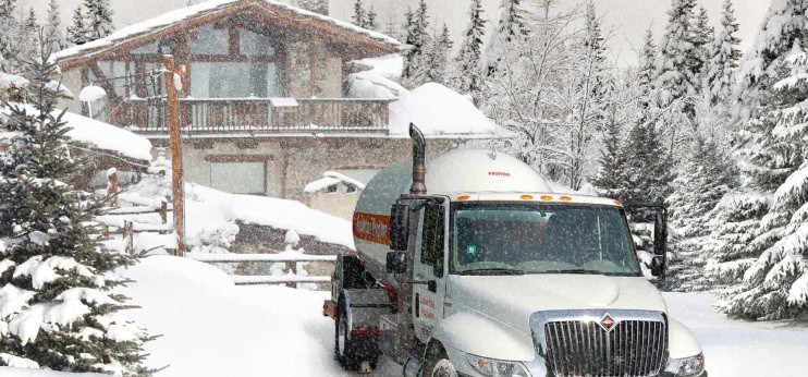 Suburban Propane truck in the snow